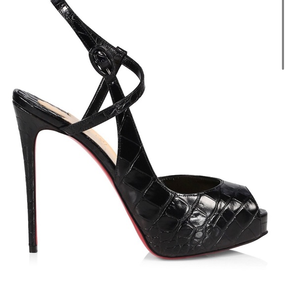 CHRISTIAN LOUBOUTIN Jenlove Alta Leather Croc Embossed Peep Toe Pumps - Picture 1 of 10